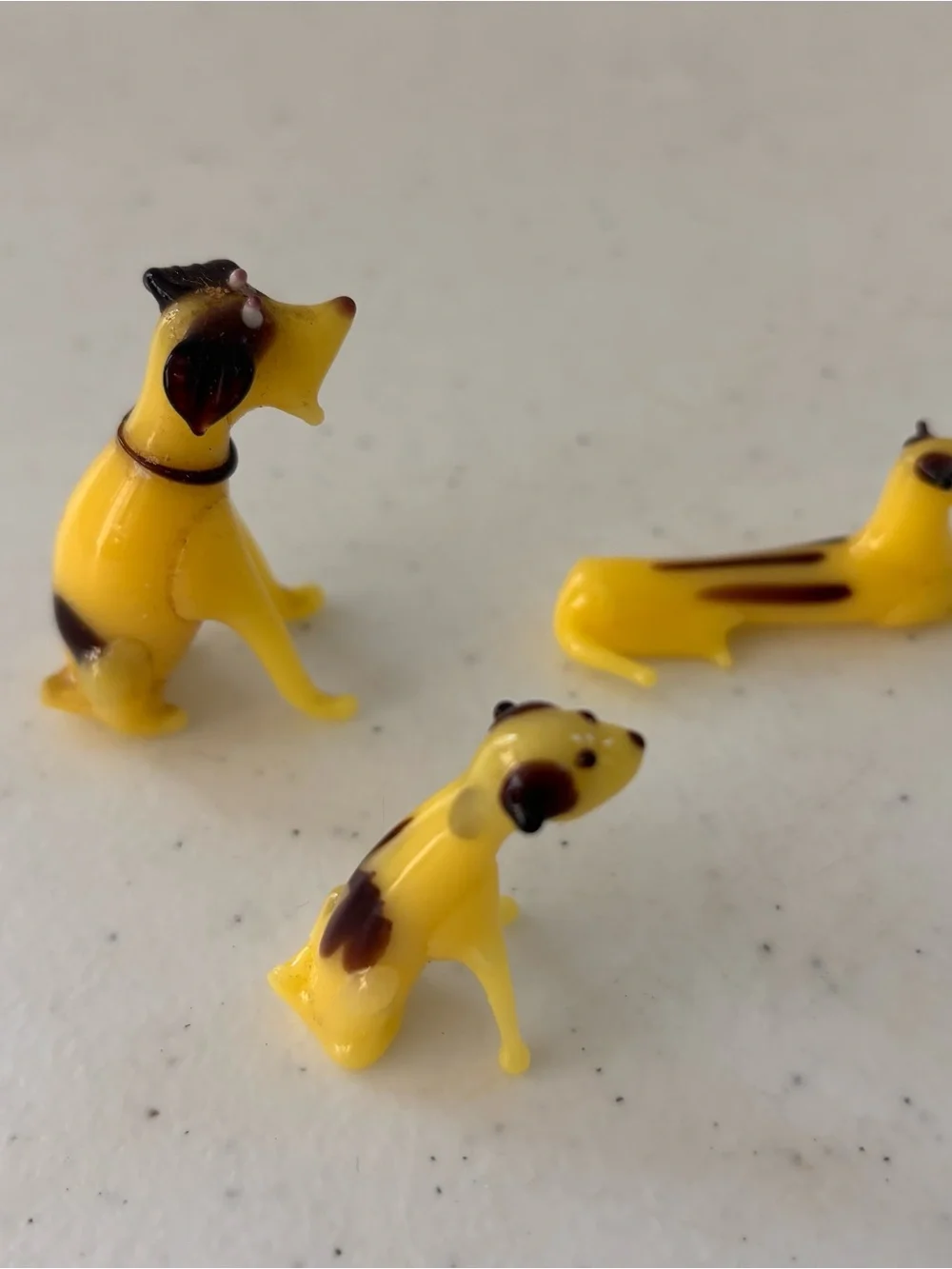 Yellow Miniature Dog Figurine Set - Glass Decorative Pets